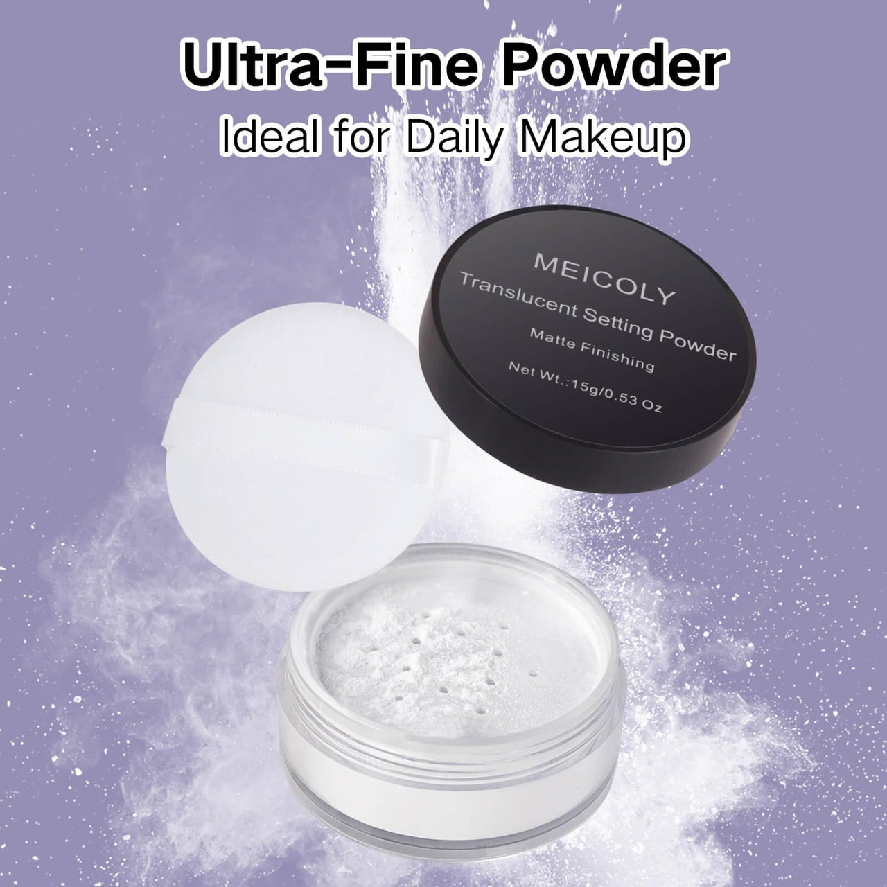 MEICOLY Talc-Free Setting Powder with Sifter,Long Lasting Loose Face Powder,Translucent Powder Colorset Powder,Matte Finishing White Face Paint Setting Powder for Halloween SFX Makeup,Oil Control