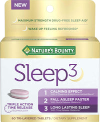 Thumbnail for Nature’s Bounty Sleep3 Melatonin 10mg, Maximum Strength 100% Drug Free Sleep Aid, Dietary Supplement, L-Theanine & Nighttime Herbal Blend Time Release Technology, 60 Tri-Layered Tablets