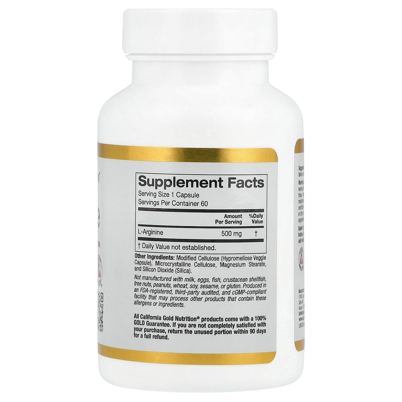 California Gold Nutrition L-Arginine, 500 mg, 60 Veggie Capsules