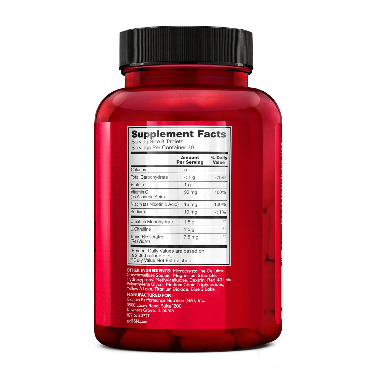 BSN NITRIX 2.0, Workout Supplement, Nitric Oxide Precursors, 3g Creatine, 3g L Citrulline, L-Citrulline, Supports Workout Performance, Pumps, Muscle Recovery and Endurance, 90 Tablets, 30 Servings