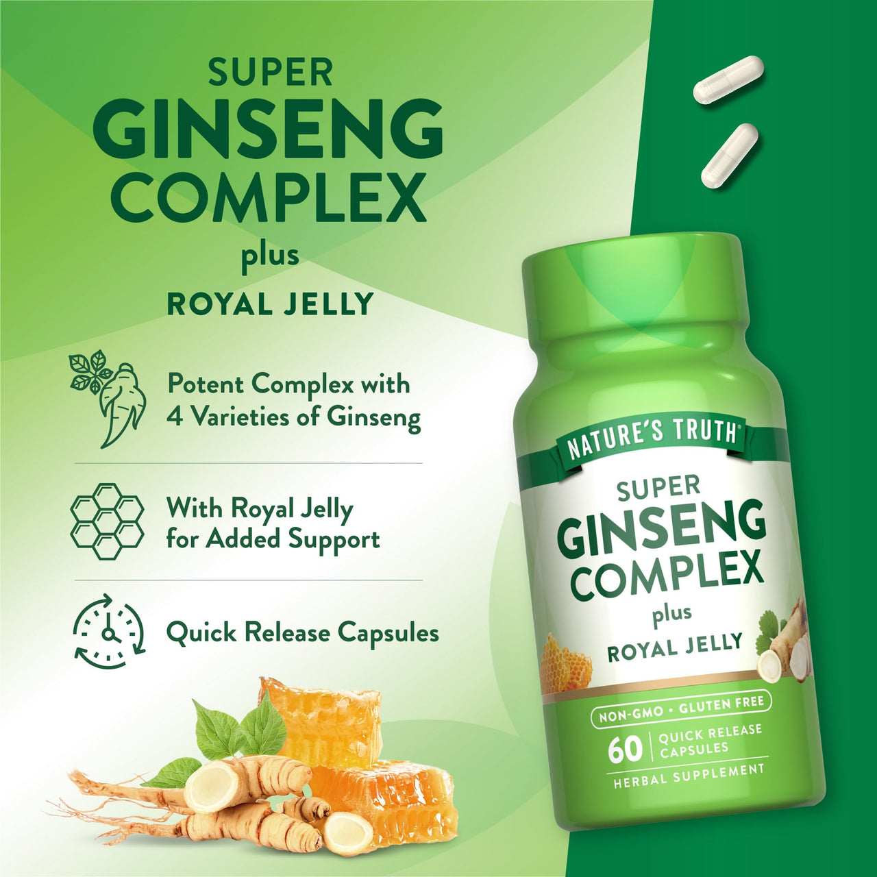 Nature's Truth Super Ginseng Complex | 60 Capsules | with Royal Jelly | Non-GMO & Gluten Free Supplement
