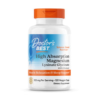 Thumbnail for Doctor's Best High Absorption Magnesium Glycinate Lysinate Supplement for Sleep Support - Chelated Magnesium Capsules for Women & Men, 105 mg per Serving, Calm Support, Vegan - 120 Veg Caps