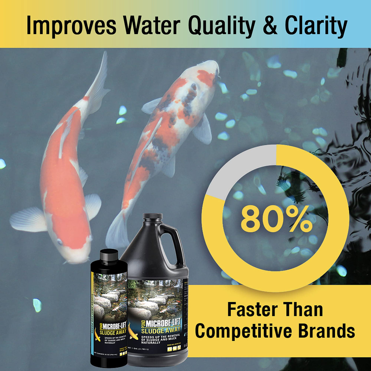 MICROBE-LIFT MLXSAG4 Sludge-Away Pond and Outdoor Water Garden Sludge Remover, OK for Live Koi Fish, Plant Life, and Decor, 1 Gallon