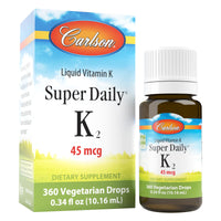 Thumbnail for Carlson - Super Daily K2, 45 mcg Liquid Vitamin K, Bone Health, K2 Vitamin, Vitamin K Supplement, Vitamin K-2 MK7, Unflavored, 360 Drops (10.16 mL)