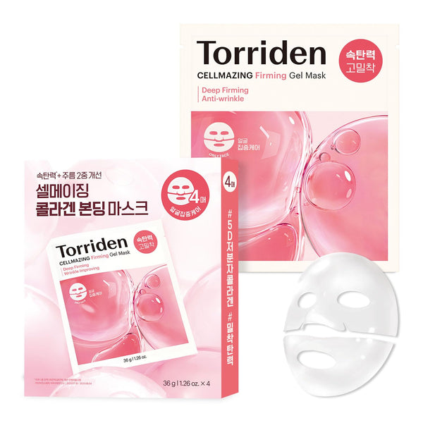 Torriden CELLMAZING Collagen Firming Gel Sheet Mask for Face Only (4 Pack) | Smoother, Firmer-Looking Skin with 5D Collagen Complex | Korean Facial Mask