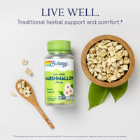 Thumbnail for SOLARAY Marshmallow Root Capsules 480 mg - Soothing Herbal Support w/Whole Marshmallow Root - High in Mucilage Soluble Fiber, Vegan, Non-GMO, Lab Verified, 60-Day Guarantee, 100 Servings, 100 VegCaps