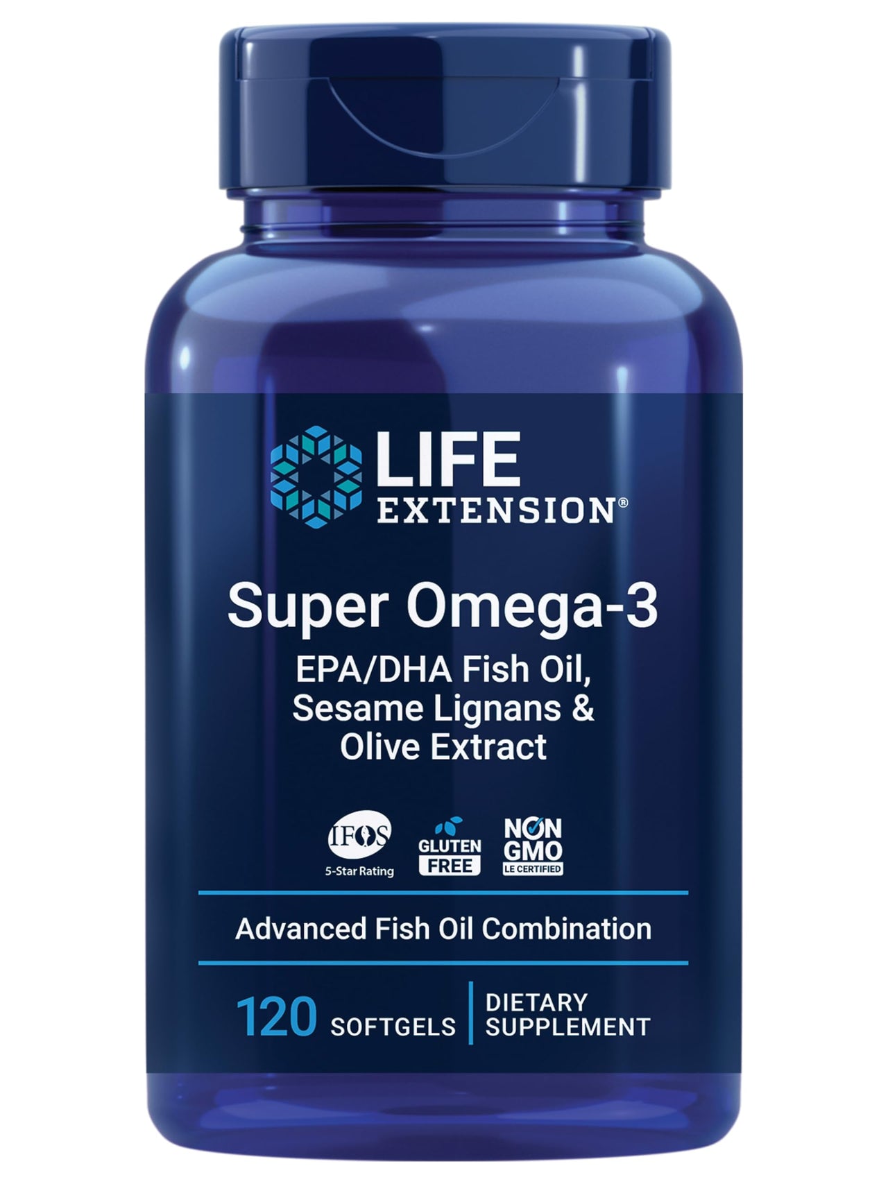 Super Omega-3 EPA/DHA Fish Oil, Sesame Lignans & Olive Extract - For Heart & Brain Health – For Inflammation & Cholesterol Management – Gluten-Free, Non-GMO – Lemon Flavor 120 Softgels