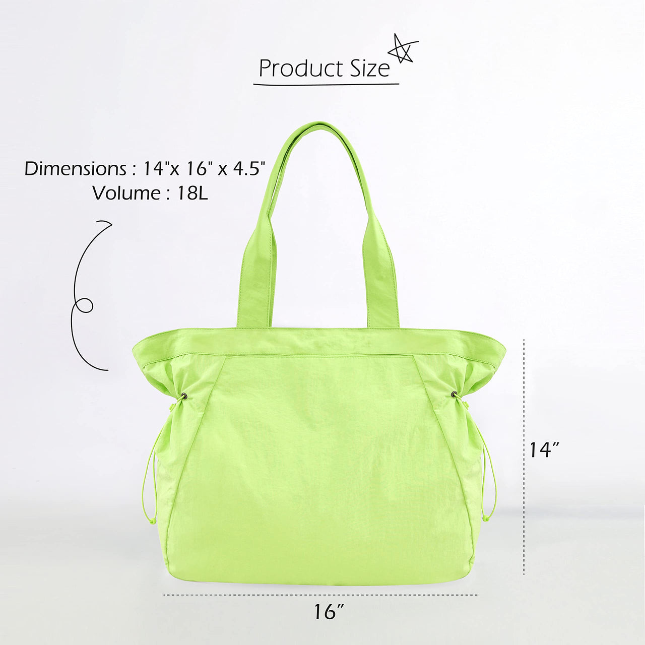ODODOS 18L Side-Cinch Shopper Bags Lightweight Shoulder Bag Tote Handbag for Shopping Workout Beach Travel, Lime Punch