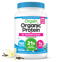 Thumbnail for Orgain Organic Vegan Protein + 50 Superfoods Powder, Vanilla Bean - 21g Plant Based Protein, 8g Prebiotic Fiber, No Lactose Ingredients, Gluten Free, No Added Sugar, Non-GMO, 2.02 lb