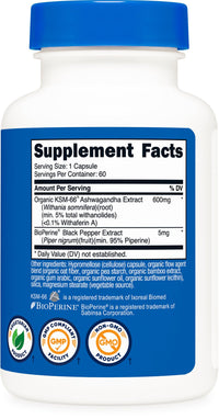 Thumbnail for Nutricost KSM-66 Ashwagandha Root Extract 600mg, 60 Veggie Caps - 5% Withanolides - with BioPerine - Full-Spectrum Root Extract