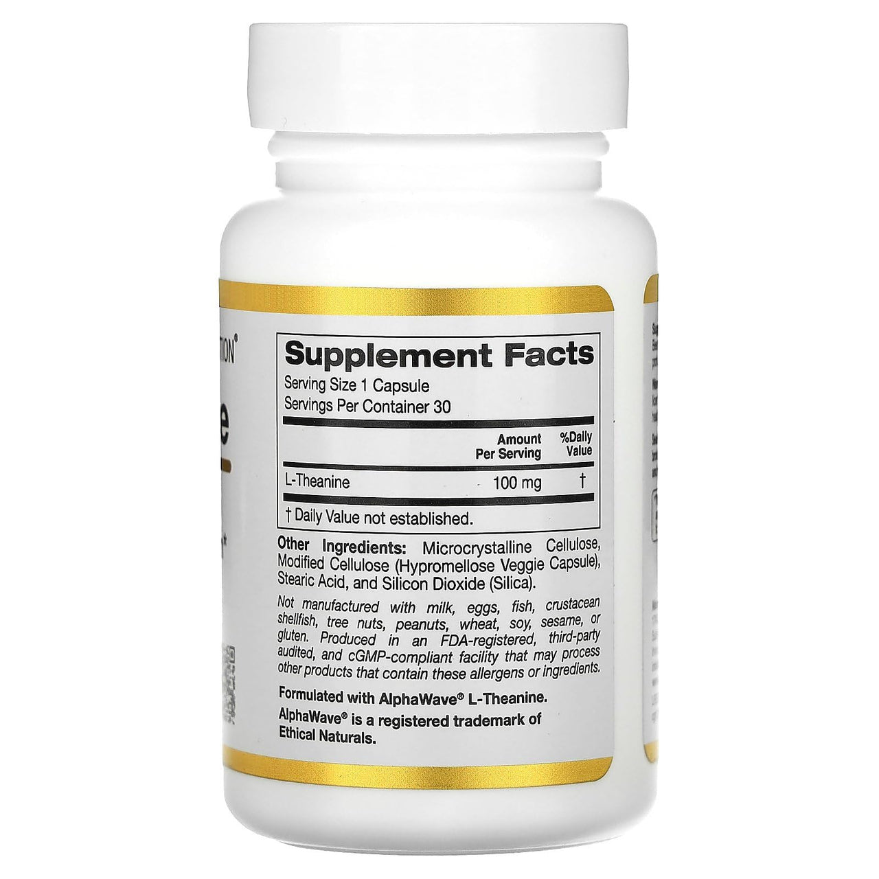 California Gold Nutrition L-Theanine, Featuring AlphaWave, 100 mg, 30 Veggie Capsules