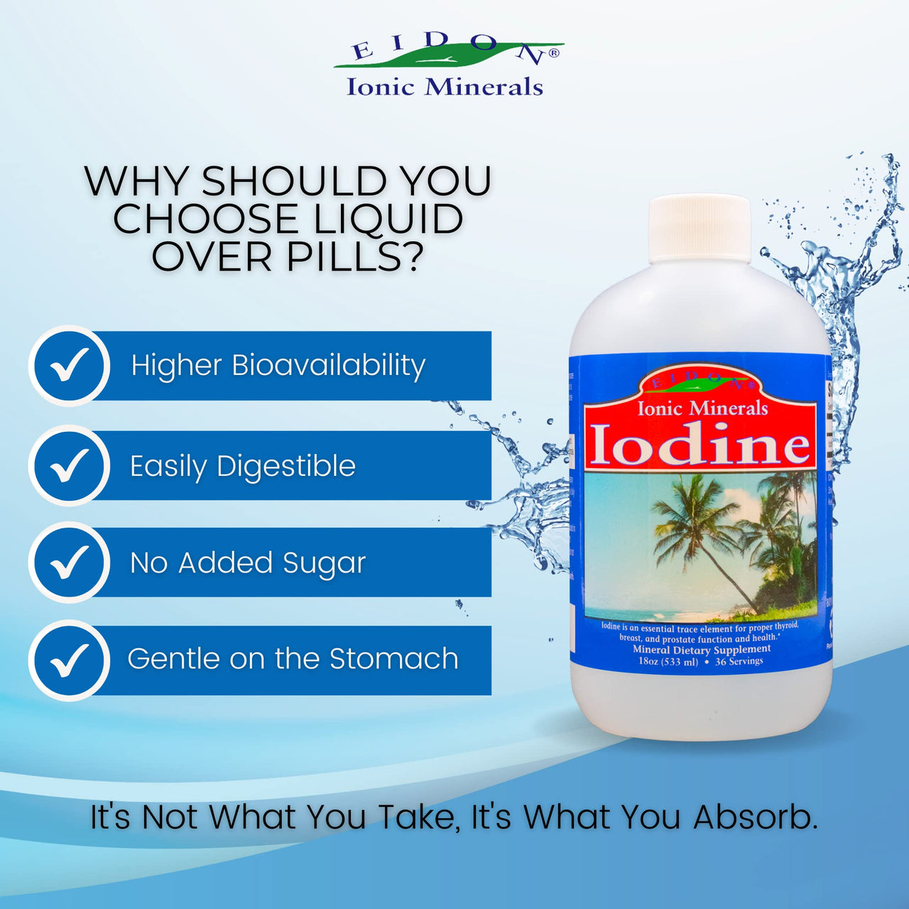 Eidon Ionic Minerals Potassium Iodide Supplement - Liquid Iodine Drops, Supports Energy Levels and Thyroid Health, Bioavailable, No Additives or Preservatives - Potassium Iodide Drops, 18 oz