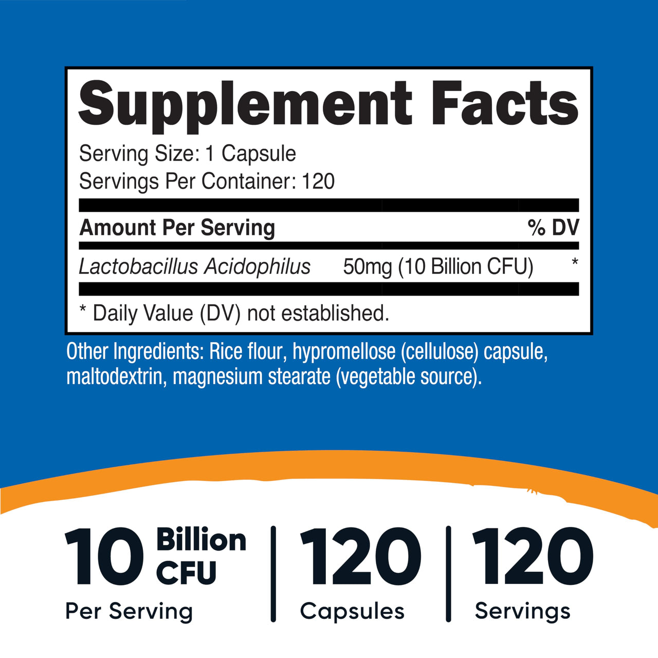 Nutricost Lactobacillus Acidophilus 10 Billion CFU, 120 Vegetarian Capsules