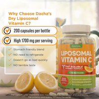Thumbnail for DACHA Natural Liposomal Vitamin C - 1700mg, 200 Capsules, Immune System & Collagen Booster, High Absorption Fat Soluble VIT C, Buffered, Skin Vitamins, Vegeterian, Vegan