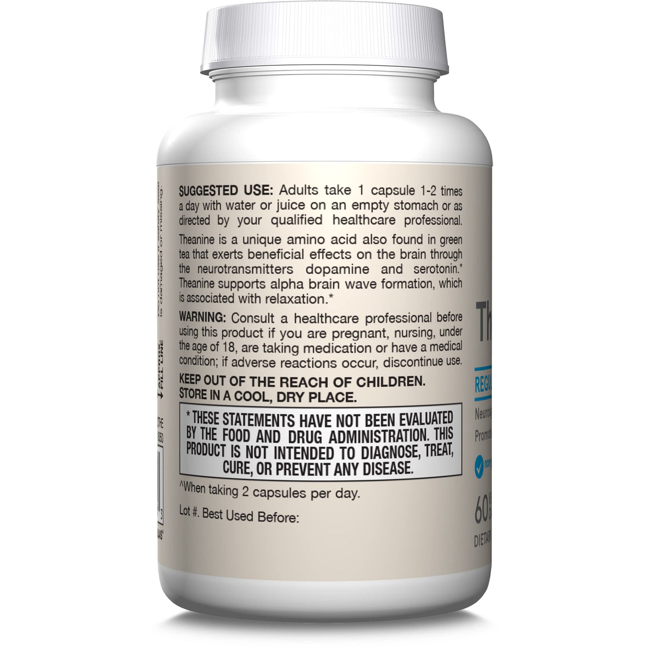Jarrow Formulas® Regular Strength Theanine 100 mg, Dietary Supplement, 60 Capsules, 60 Day Supply