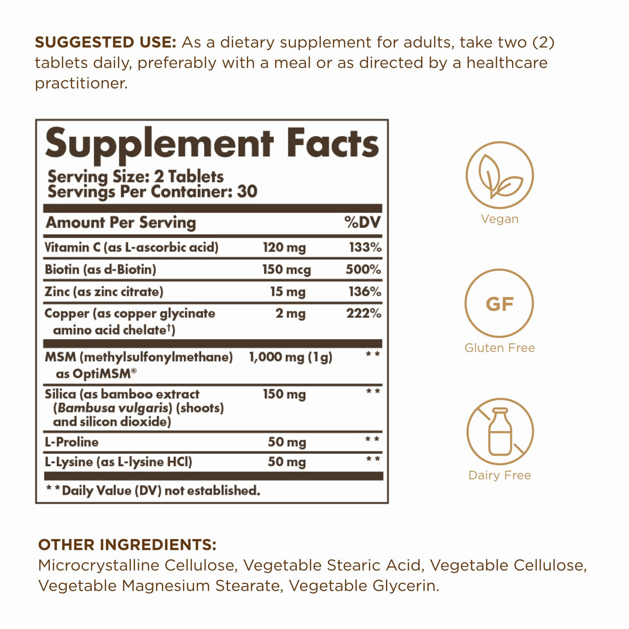 Solgar Skin, Nails & Hair with Biotin - 60 Tablets - with Vitamin C to Promote Healthy Collagen Production - 30 Servings