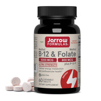 Thumbnail for Jarrow Formulas Methyl B-12 & Methyl Folate, Bioactive Vitamin B9 and Vitamin B12 Supplement, Supports Cellular Energy Production, Healthy Brain Function & Metabolism, 60 Chewable Tablets, 60 Servings