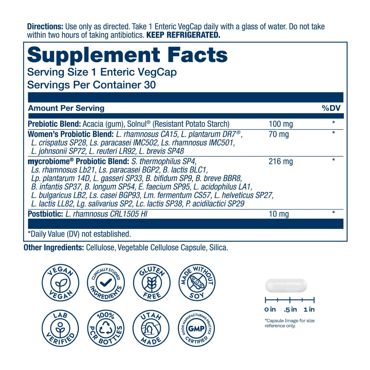 SOLARAY Mycrobiome Complete Probiotic Women’s Formula - Vaginal Probiotics for Women Plus Pre and Postbiotic - 50 Billion CFU, 28 Strains - Vegan, Gluten Free - 30 Serv, 30 VegCaps