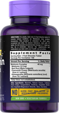 Thumbnail for Carlyle Melatonin 40mg Complex | 150 Fast Dissolve Tablets | Extra Strength Support | with Ashwagandha and Chamomile | Vegetarian, Non-GMO, Gluten Free Supplement