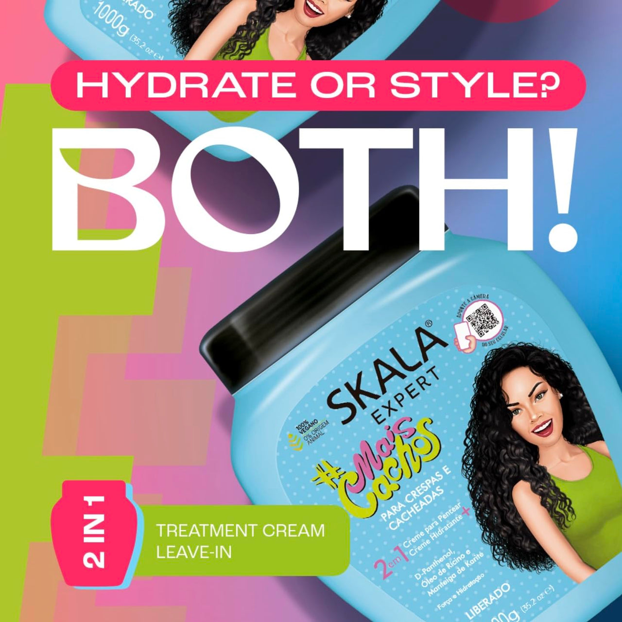 2 Pack SKALA Mais Cachos Hydrates Curls, Eliminates Frizz, For Curly Hair - 2 IN 1 Conditioning Treatment Cream and Cream To Comb 35.2oz New