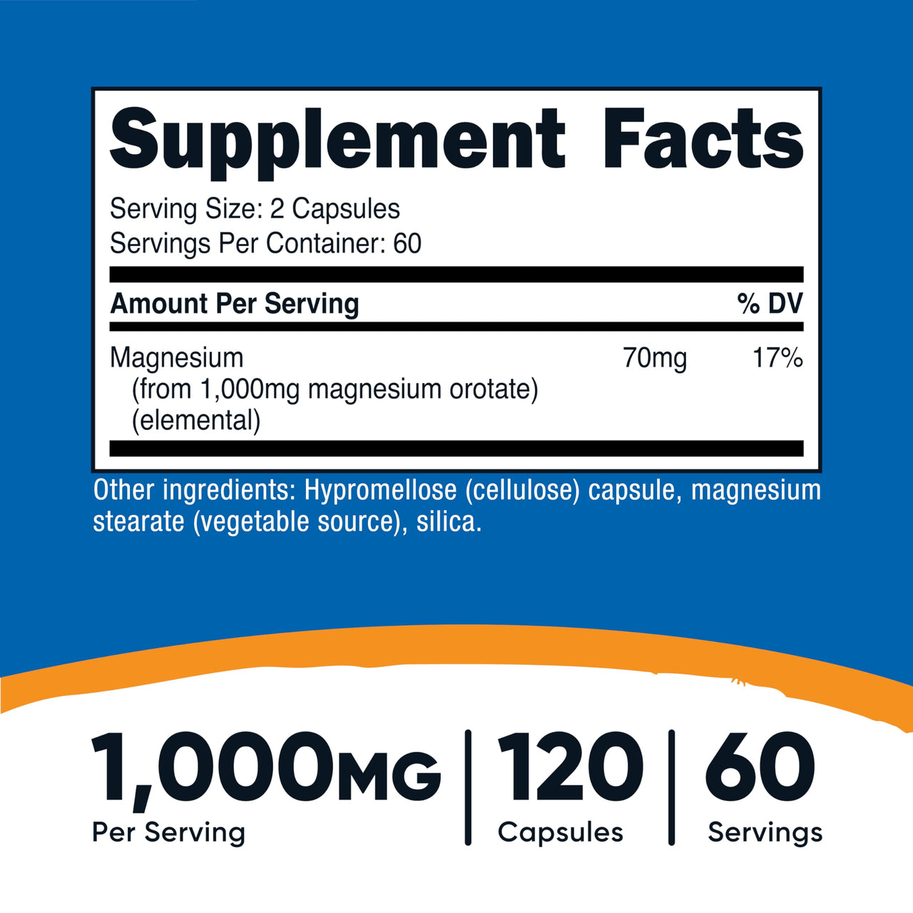 Nutricost Magnesium Orotate Capsules 1000mg, 120 Caps - 60 Servings, 500mg Per Capsule, Non-GMO, Gluten Free