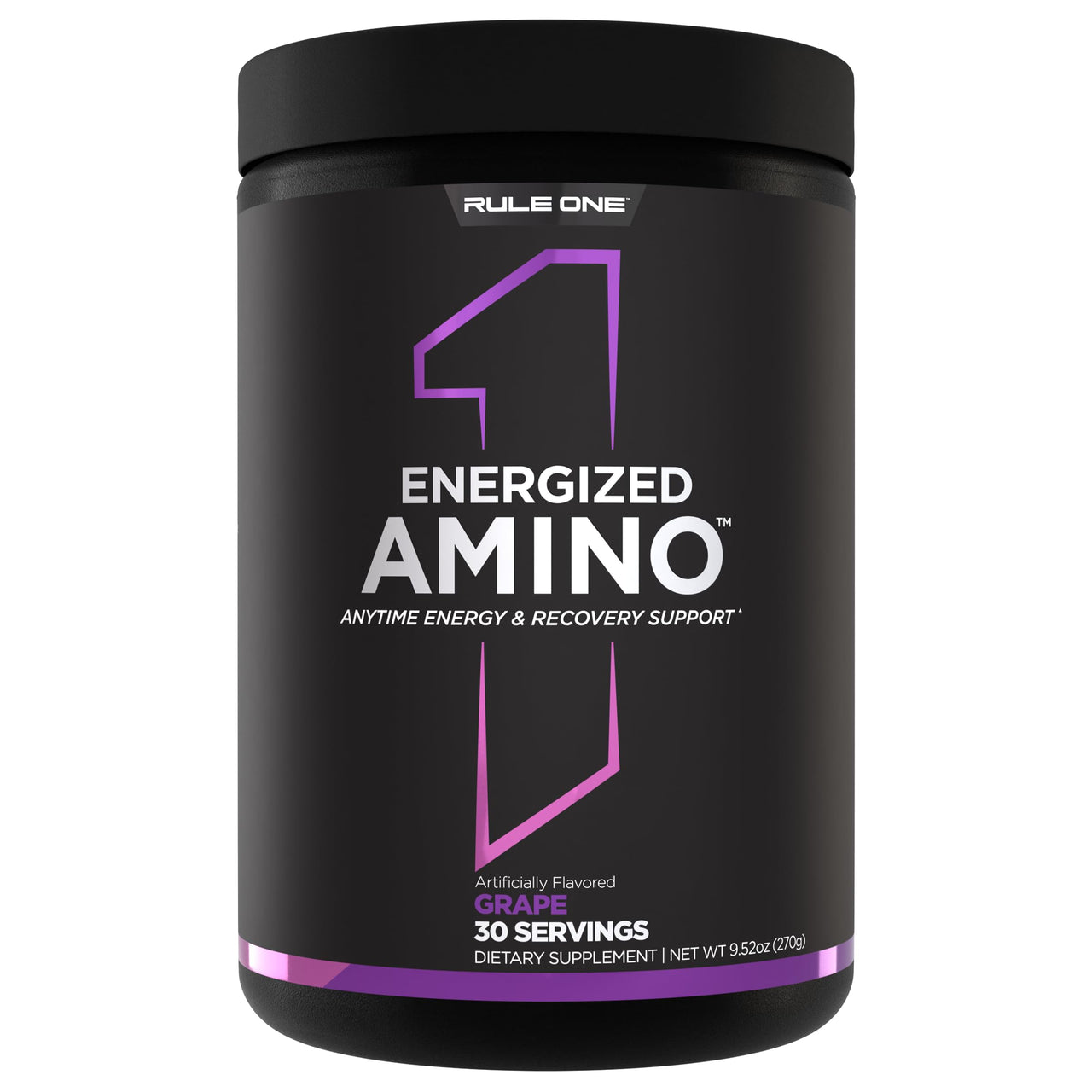 Rule 1 Proteins Energized Amino – Anytime Energy and Recovery Support with BCAAs, Glutamine, Citrulline, Beta Alanine, and Caffeine from Green Coffee & Tea Leaf Extracts (30 Servings, Grape)