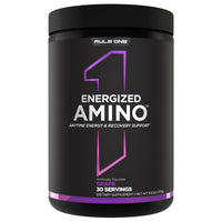 Thumbnail for Rule 1 Proteins Energized Amino – Anytime Energy and Recovery Support with BCAAs, Glutamine, Citrulline, Beta Alanine, and Caffeine from Green Coffee & Tea Leaf Extracts (30 Servings, Grape)