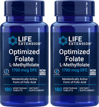 Thumbnail for Life Extension Optimized Folate (L-Methylfolate) 1700 mcg DFE, 180 Veg Tablets (Pack of 2)