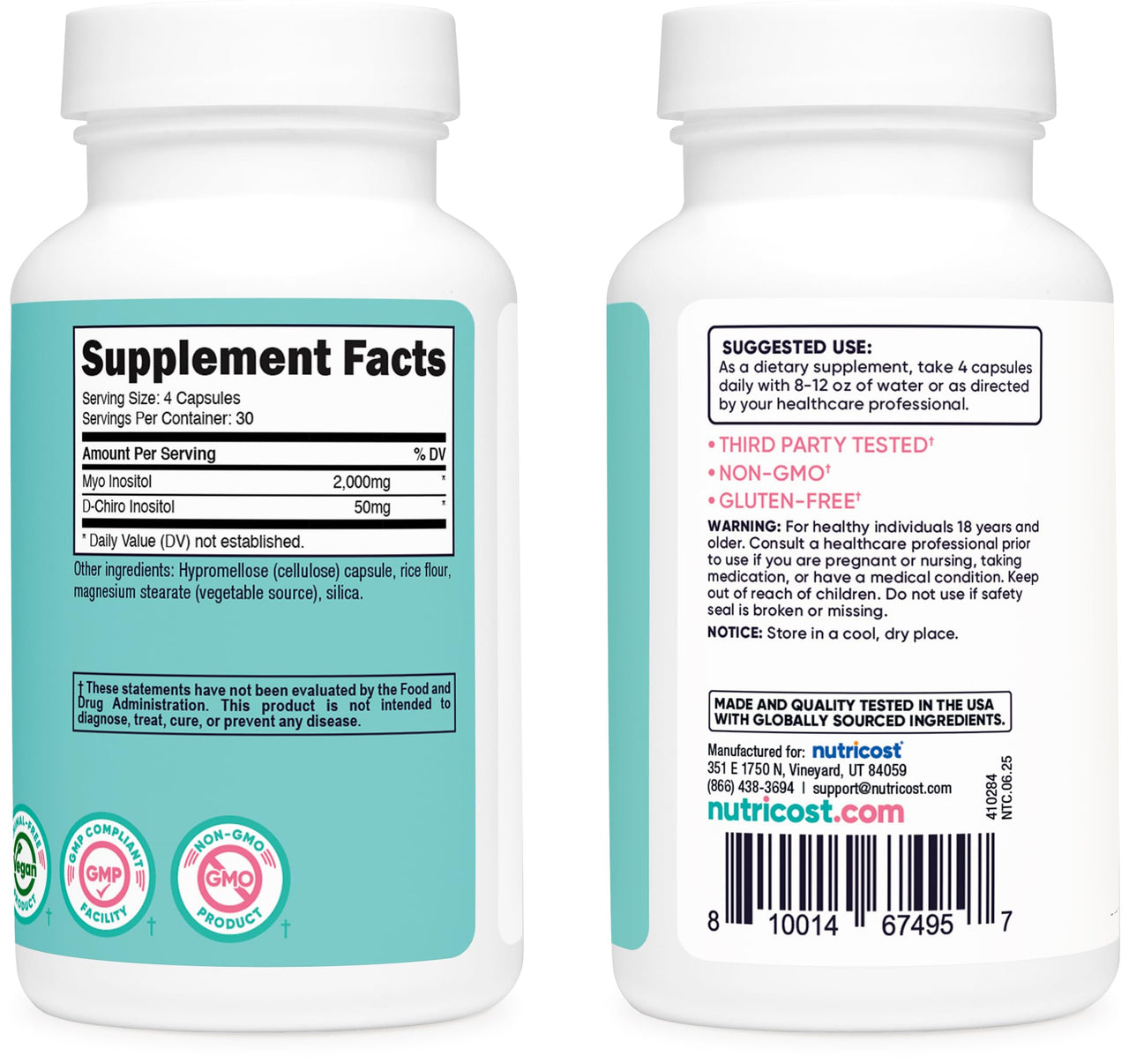 Nutricost Myo Inositol & D-Chiro Inositol for Women 2000mg, 120 Capsules, 2000mg Myo & 50mg D-Chiro Per Serving, 30 Servings, Vegetarian Friendly, Non-GMO & Gluten Free