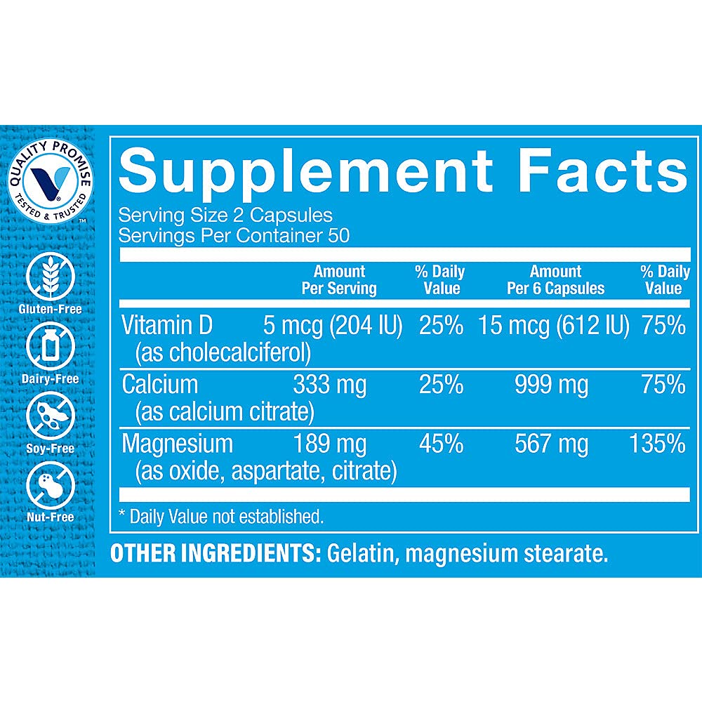 Calcium Citrate+Magnesium&Vitamin D,Multi-Mineral Bone Health Supplement,Vitamin D Aids Absorption, Calcium 999mg, Magnesium 567mg, Vitamin D 612IU per Daily dose (100 Capsules) by The Vitamin Shoppe