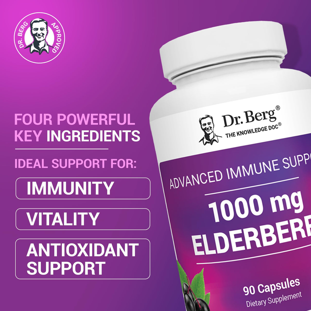 Dr. Berg Black Elderberry Capsules (Advanced Immune Support*) with 15,000 IU Vitamin D, 60 mg of Zinc, & 90 mg of Camu Camu - (4-in-1) Sambucus Elderberry Immune Support Supplement - 90 Capsules