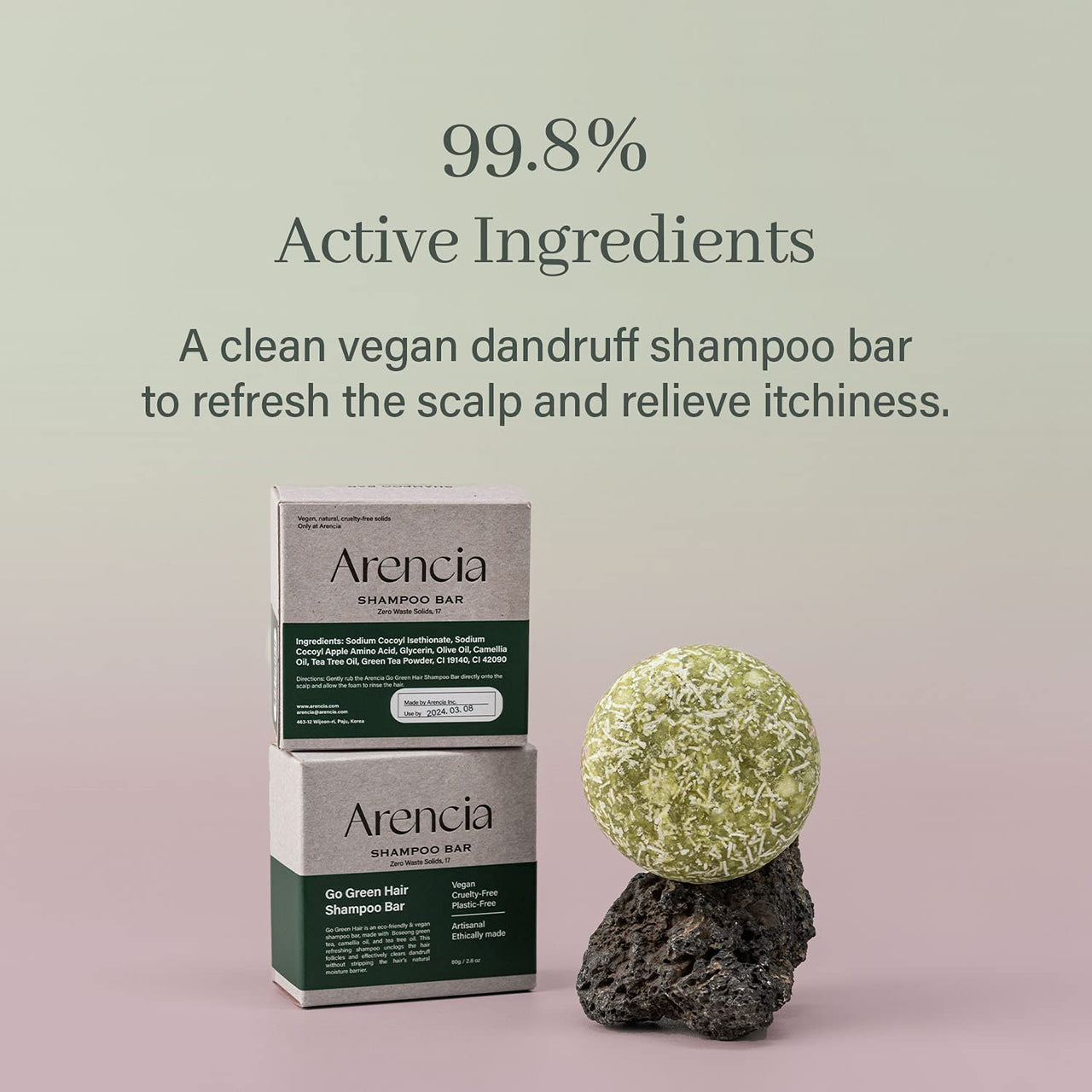 ARENCIA Go Green Tea Tree Shampoo Bar for Dandruff, Itchy Scalp, Normal to Oily hair – Refreshing Anti-dandruff, Vegan, pH balanced, Sulfate free, Eco friendly