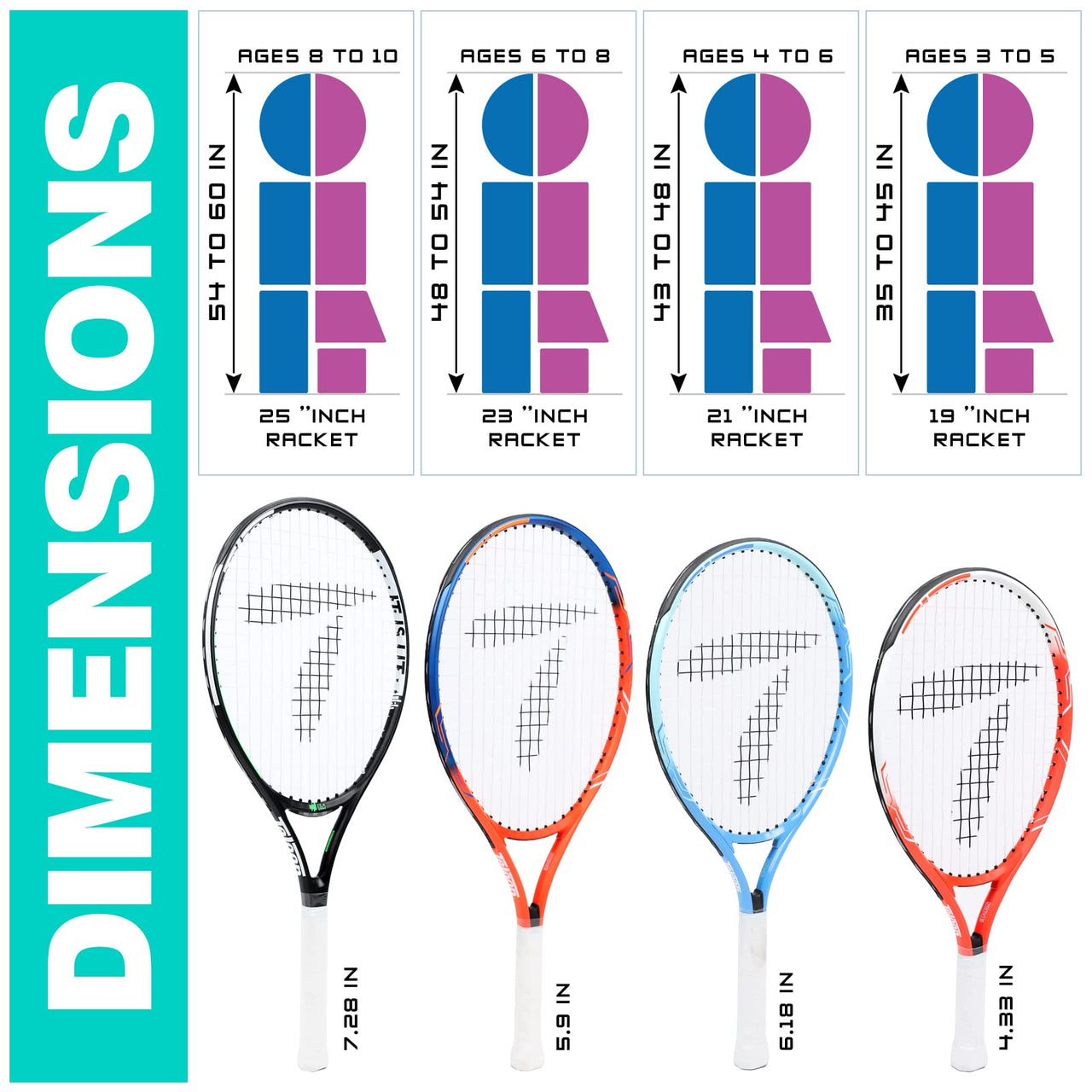 Teloon Kids Tennis Racket, 19"-25" Inch Youth Tennis Racquet with Cover, Junior Tennis Racquet for Kids Children Boys Girls Age 3-12. (Orange, 19)