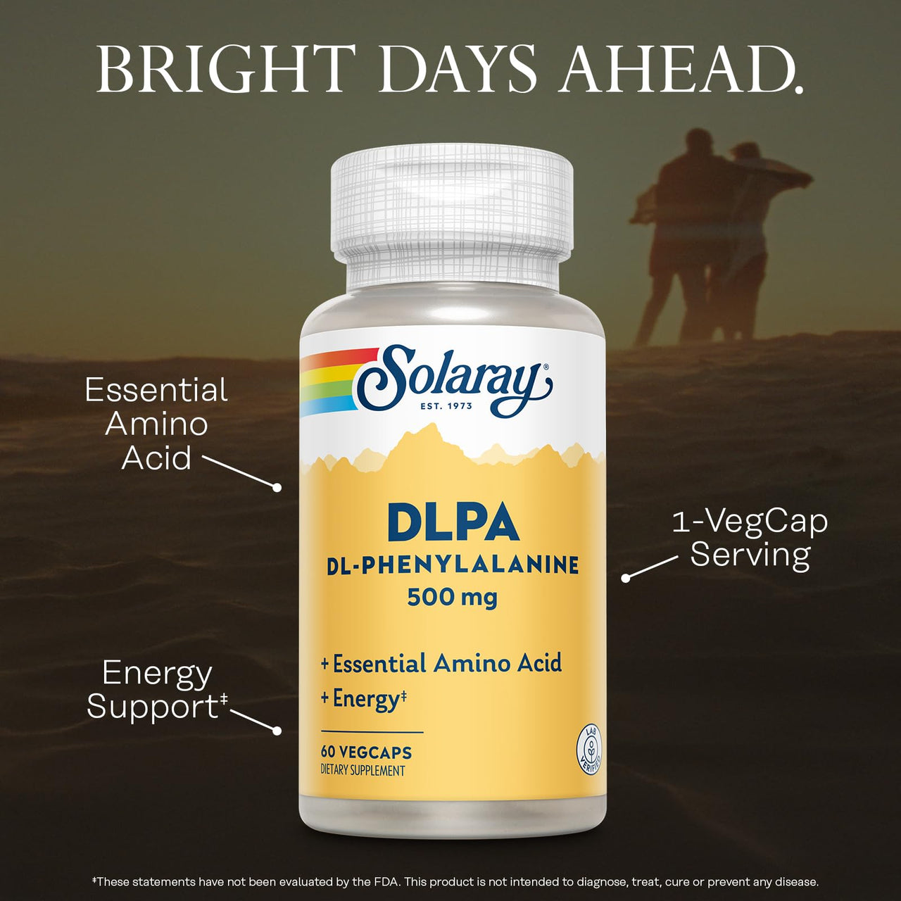 SOLARAY DL-Phenylalanine Capsule Supplements - 500mg DLPA, 50-50 Blend of Essential Amino Acids for Nervous System & Energy Support, for Men and Women - 60 Count VegCaps