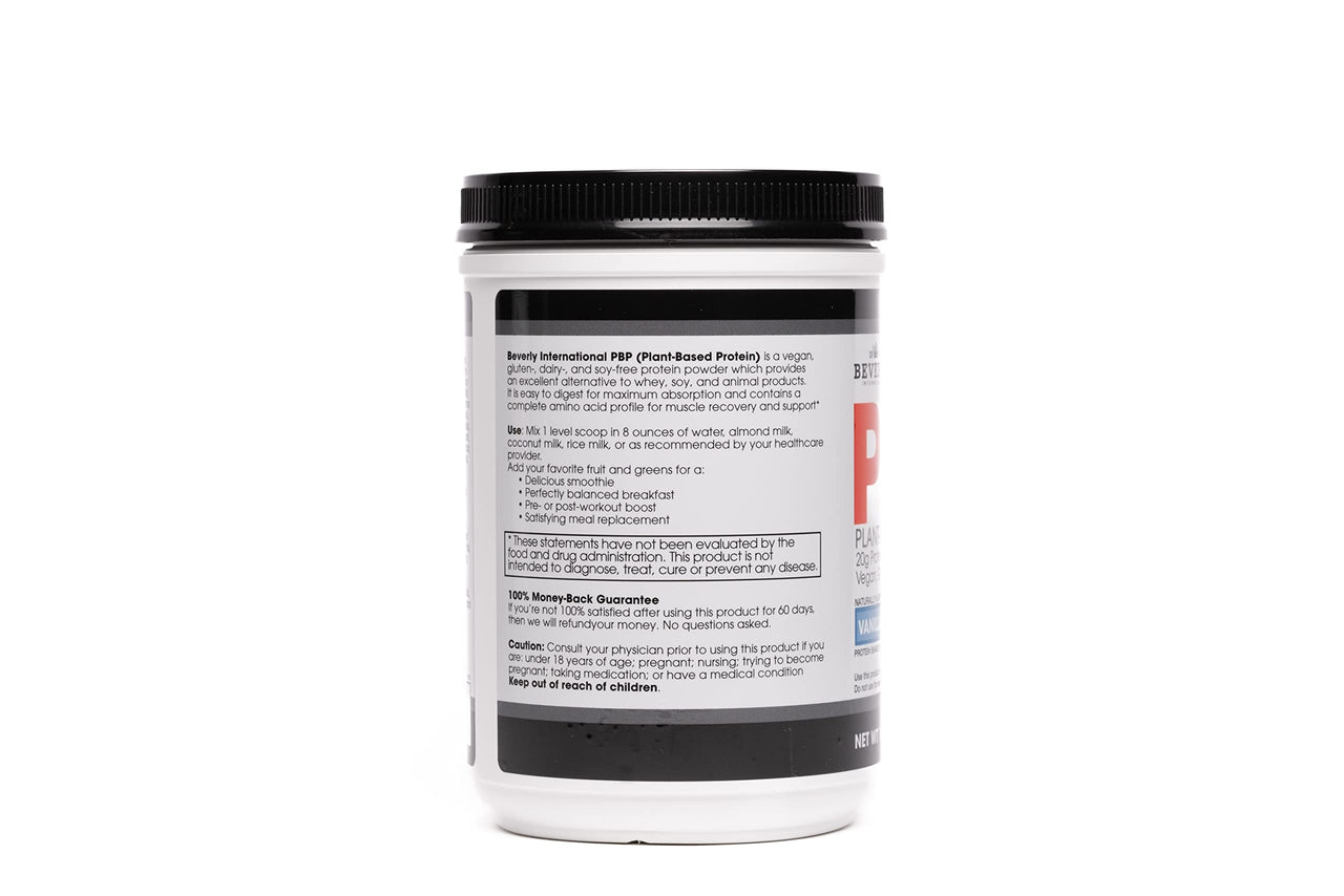 Beverly International PBP, Plant Based Protein. Vegan, Gluten, Dairy, Soy-Free. Great Vanilla Taste, Smooth, Easy to Digest, 21g Protein per Serving, (15 Servings) 1lb. Complete Amino Acid Profile.