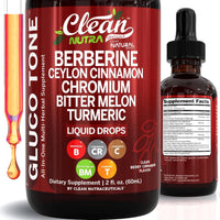 Thumbnail for Clean Nutra Berberine with Ceylon Cinnamon Supplement Liquid Drops + Bitter Melon Extract, Glucomannan, Gymnema, Chromium, Turmeric, Organic Panax Ginseng, Moringa GLP-1 Support