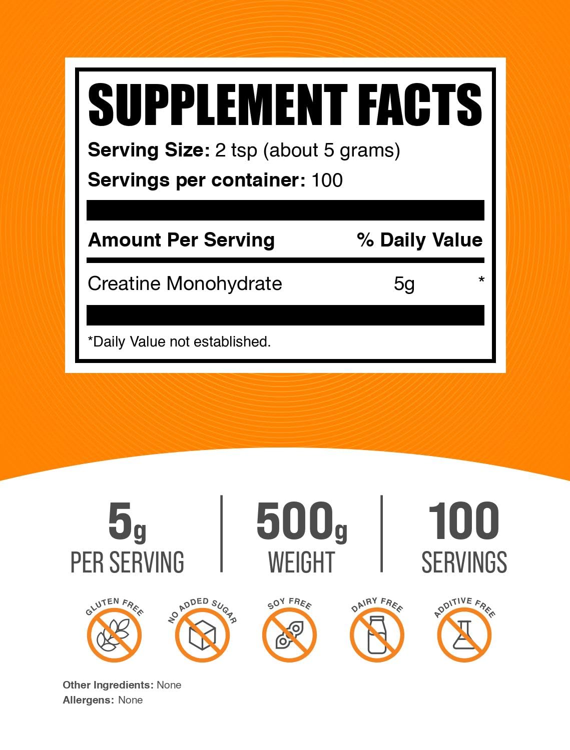 BulkSupplements.com Creatine Monohydrate Powder - Micronized Creatine Powder, Unflavored - Pure & Gluten Free, 5g per Serving, 500g (1.1 lbs) (Pack of 1)
