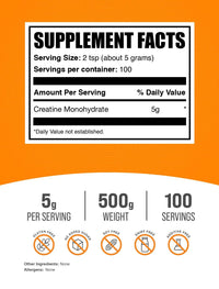 Thumbnail for BulkSupplements.com Creatine Monohydrate Powder - Micronized Creatine Powder, Unflavored - Pure & Gluten Free, 5g per Serving, 500g (1.1 lbs) (Pack of 1)