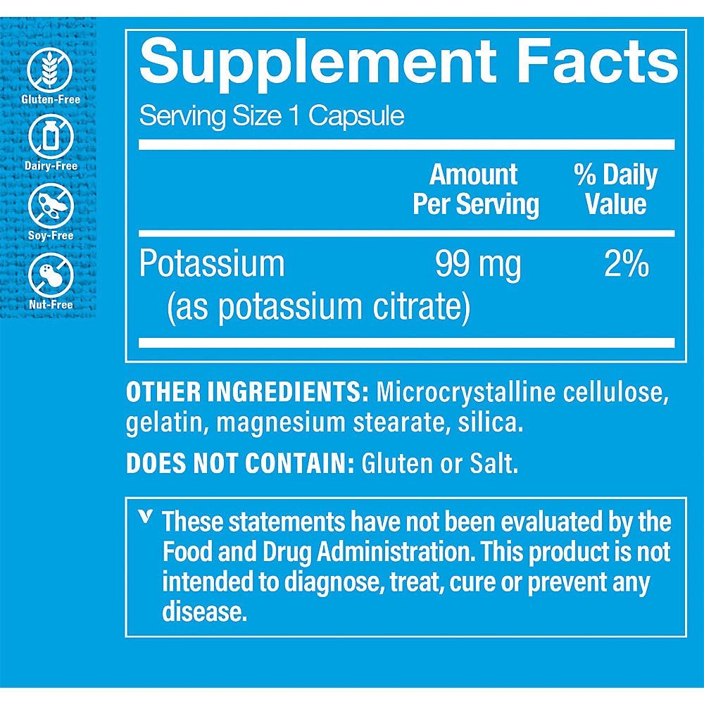 The Vitamin Shoppe Potassium Citrate 99mg - Heart & Cellular Health | Electrolyte Balance Support | 300 Capsules | Cardiovascular