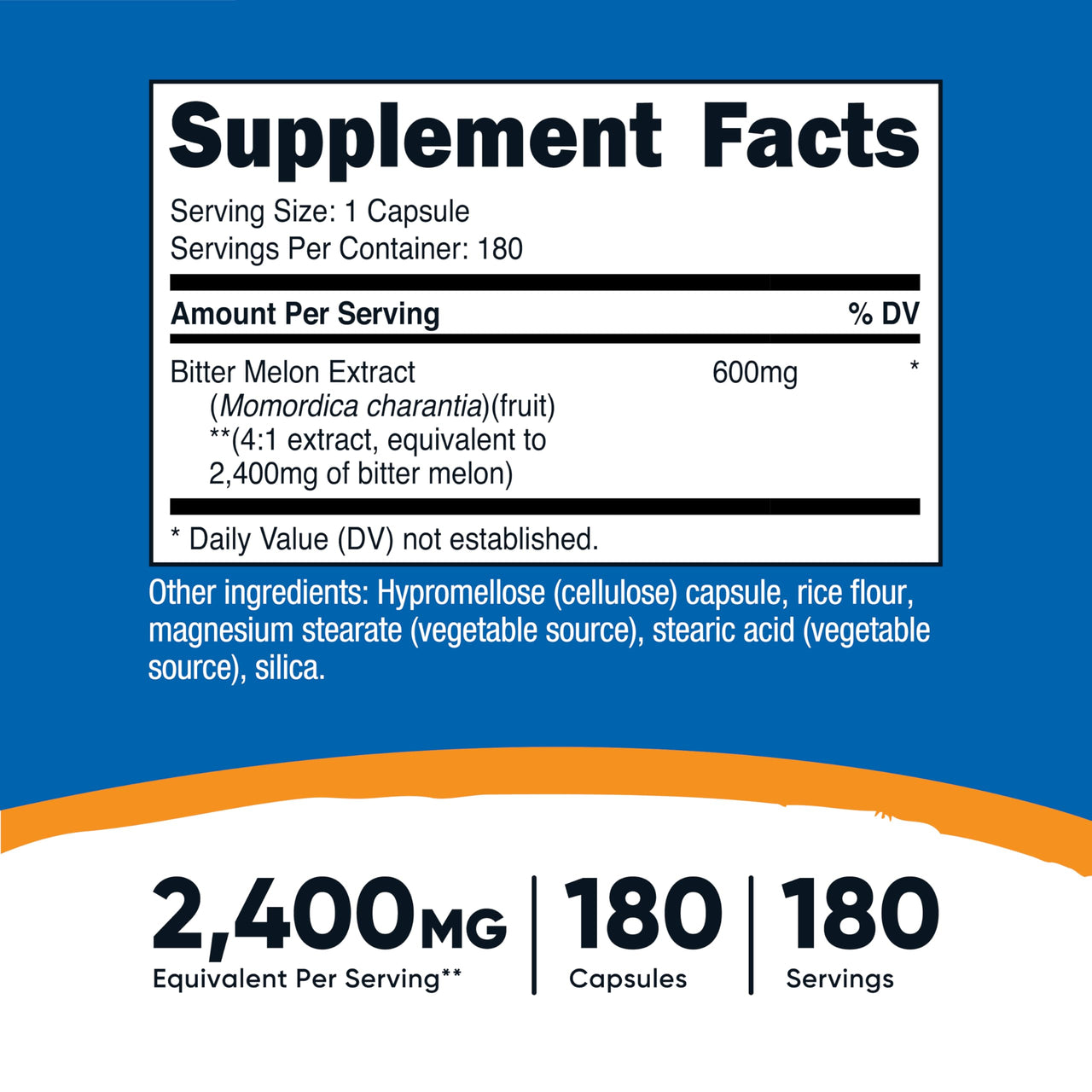 Nutricost Bitter Melon 2,400mg Equivalent from 600mg of 4:1 Extract Per Serving, 180 Capsules for 180 Servings Per Bottle - Momordica Charantia, Vegan, Gluten Free and GMO Free
