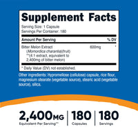 Thumbnail for Nutricost Bitter Melon 2,400mg Equivalent from 600mg of 4:1 Extract Per Serving, 180 Capsules for 180 Servings Per Bottle - Momordica Charantia, Vegan, Gluten Free and GMO Free