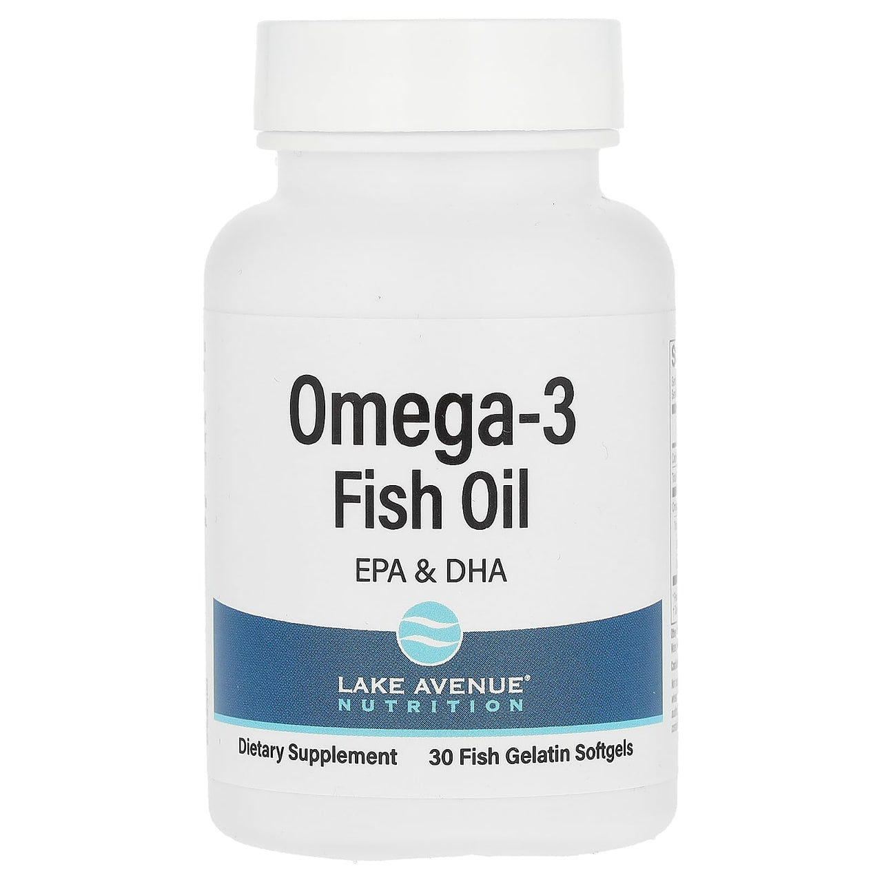Lake Avenue Nutrition Omega-3 Fish Oil, 30 Fish Gelatin Softgels (1,250 mg per Softgel)