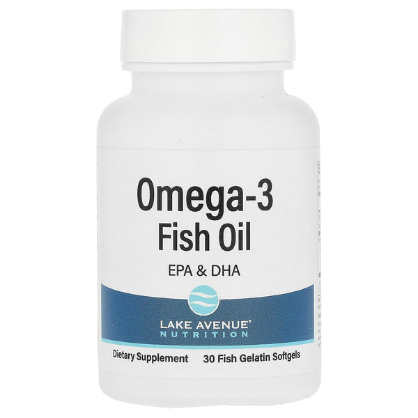 Lake Avenue Nutrition Omega-3 Fish Oil, 30 Fish Gelatin Softgels (1,250 mg per Softgel)