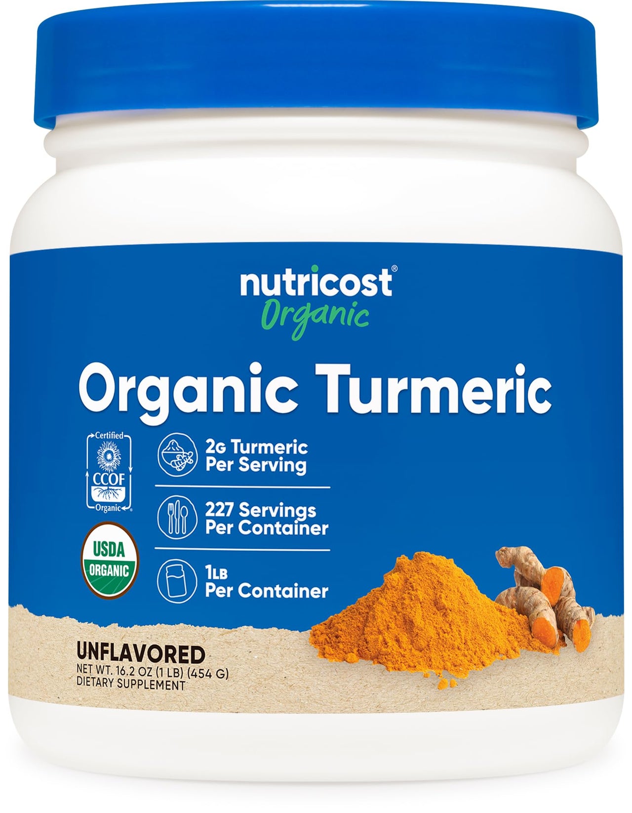 Nutricost Organic Turmeric Root Powder 1 LB (16oz) - Certified USDA Organic, Food Grade, Gluten Free, Non-GMO