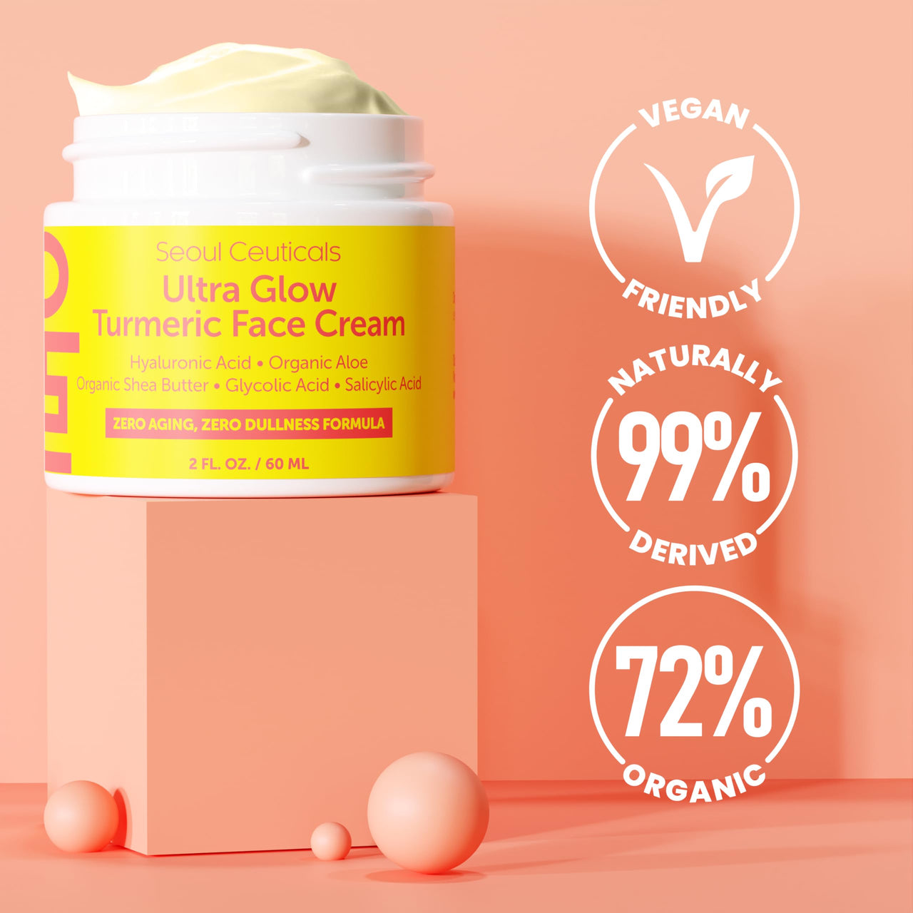 SeoulCeuticals Korean Skin Care Turmeric Cream – Face Moisturizer for Dull Dry Skin - Korean Skincare K Beauty for Glass Skin 2oz