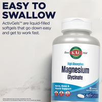 Thumbnail for KAL Magnesium Glycinate ActivGels 315mg, High Absorption Magnesium Supplement for Muscle, Nerve & Bone Health Support, Non-GMO, Gluten Free, 30 Servings, 90 Softgels
