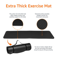 Thumbnail for Amazon Basics 1/2 Inch Extra Thick Exercise Yoga Mat with Carrying Strap, Black