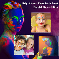 Thumbnail for MEICOLY Neon Face Paint,UV Blacklight Glow Face Paint,8 Bright Colors Neon Fluorescent Rave Body Paint Palette,Water Activated Eyeliner,Water Based Glow In The Dark Halloween Washable for Kids Adults
