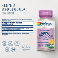 Thumbnail for Solaray Super Rhodiola 500mg - Rhodiola Rosea Root Extract Supplement, Adaptogenic Herb Support for Focus, Stress, and Energy, Vegan Pills, Non-GMO - 60 Vegetarian Capsules