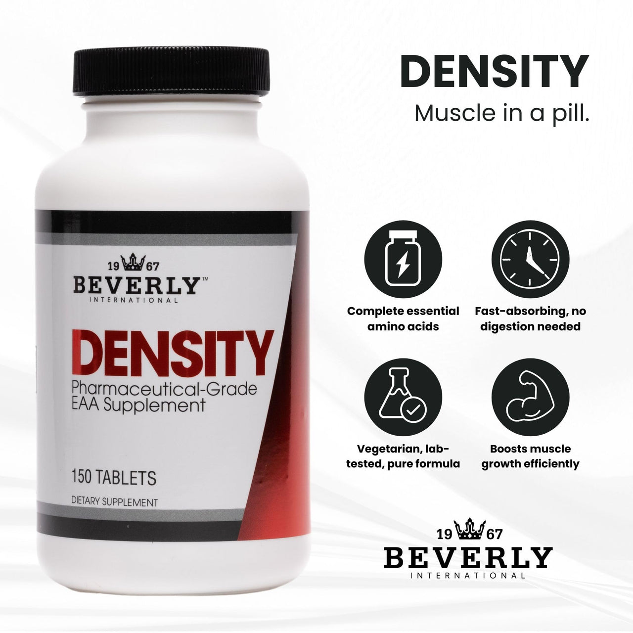 Beverly International Density, 150 Tablets. Essential Amino Acids (EAAs). Boost Your Body's EAAs and Build Muscle Easier with Density. Complete and Balanced Formula. Unlock Your Vegan Potential